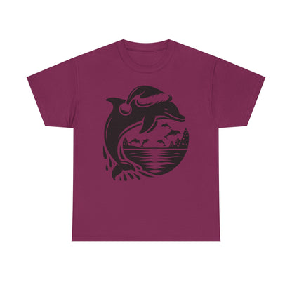 Dolphin Sunset Christmas Tee — Ocean Wave Graphic T‑Shirt