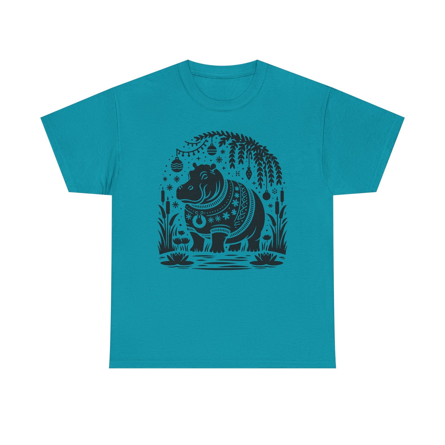 Elephant Folk Art Tee — Decorative Black Elephant Graphic T-Shirt