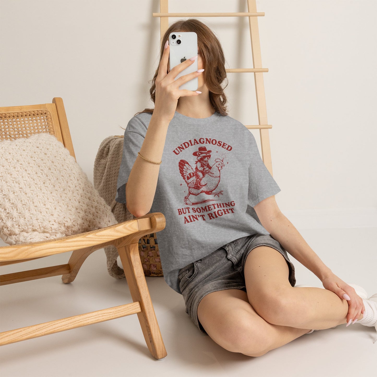 Undiagnosed But Something Ain't Right T-Shirt — Vintage chicken  racoon Rider Funny Graphic Tee