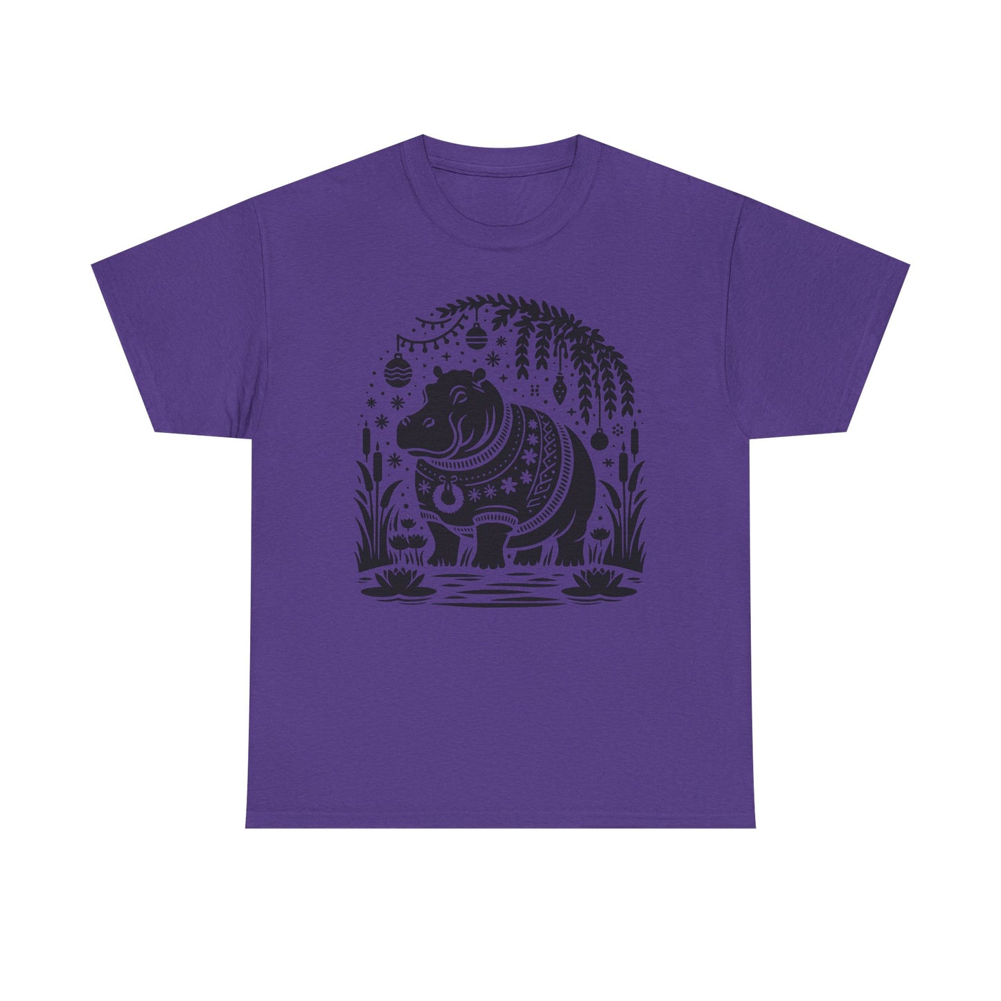 Elephant Folk Art Tee — Decorative Black Elephant Graphic T-Shirt