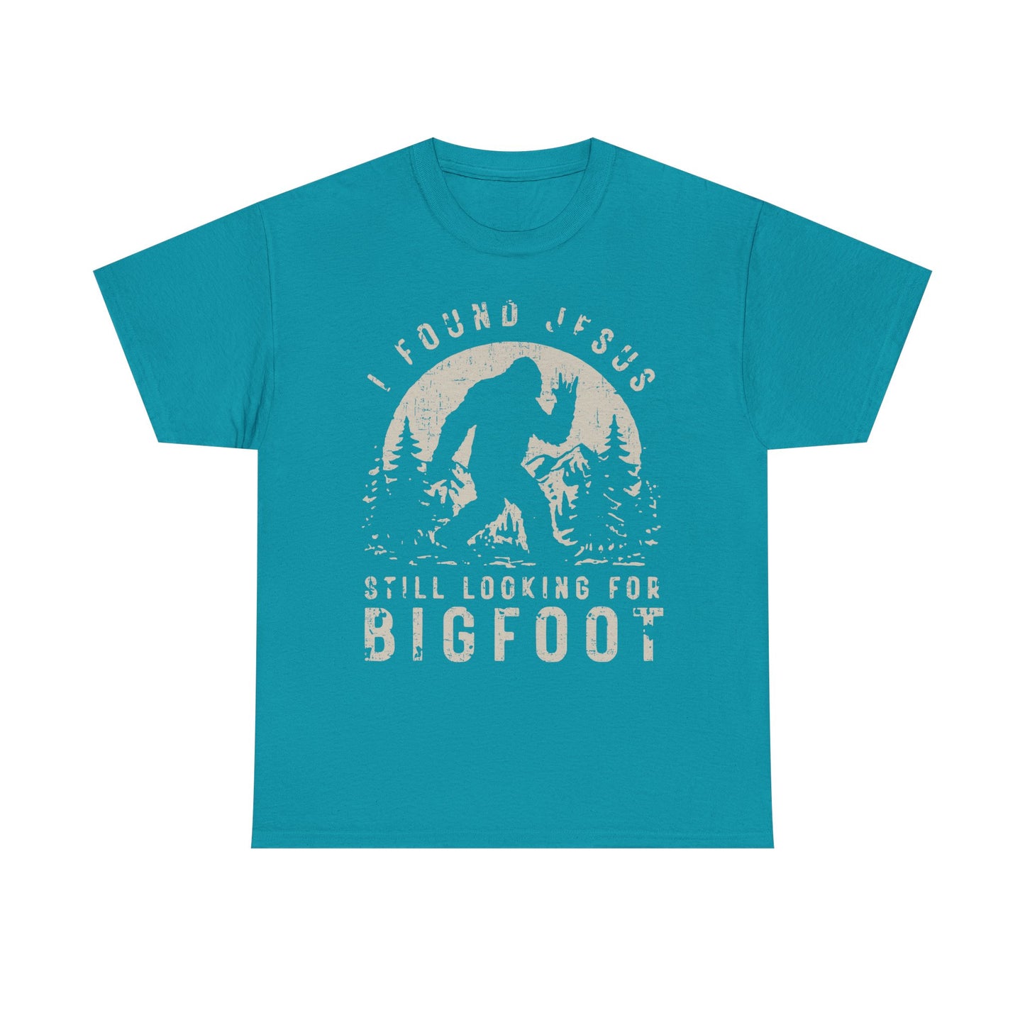 Bigfoot Graphic Tee -Tan — "I Found Jesus Still Looking for Bigfoot"