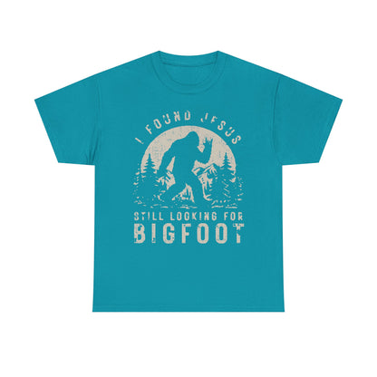 Bigfoot Graphic Tee -Tan — "I Found Jesus Still Looking for Bigfoot"