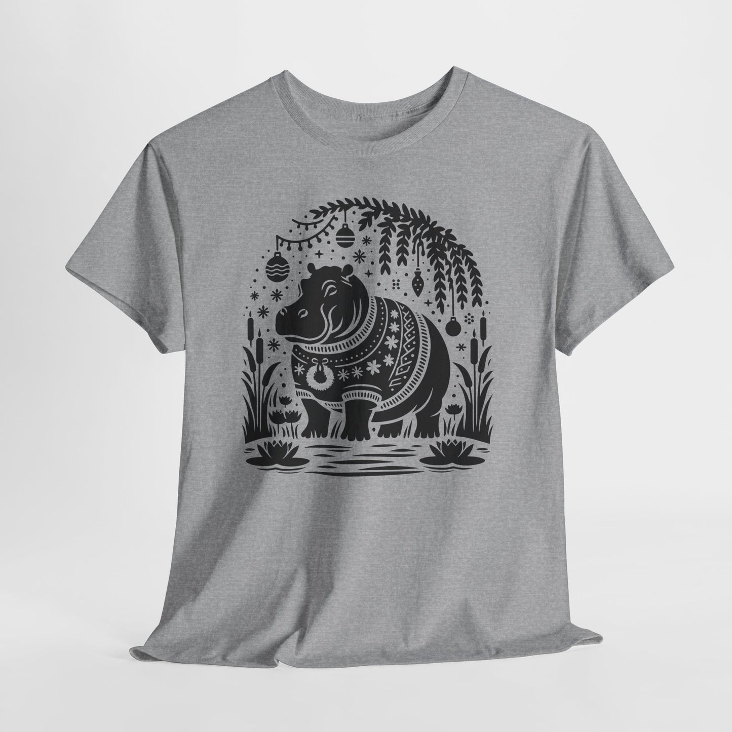 Elephant Folk Art Tee — Decorative Black Elephant Graphic T-Shirt