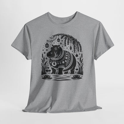 Elephant Folk Art Tee — Decorative Black Elephant Graphic T-Shirt