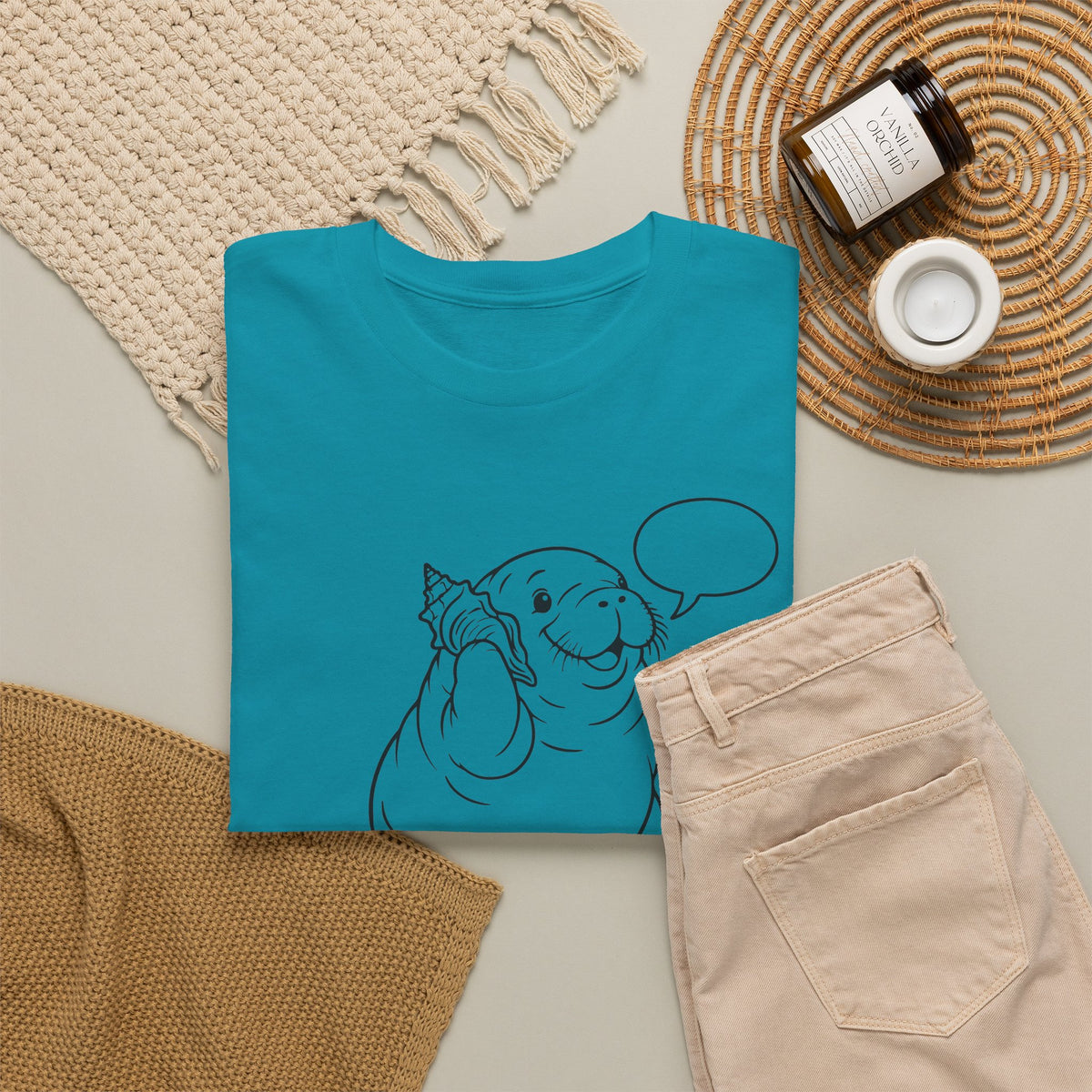 Chubby Mermaid Shell Phone Manatee T-Shirt