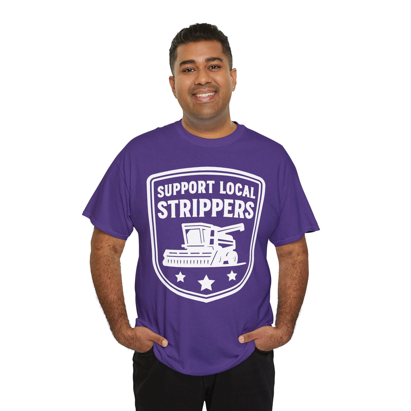 Support Local Strippers black T-Shirt — Lawn Care & Corn Harvesting Funny Tee