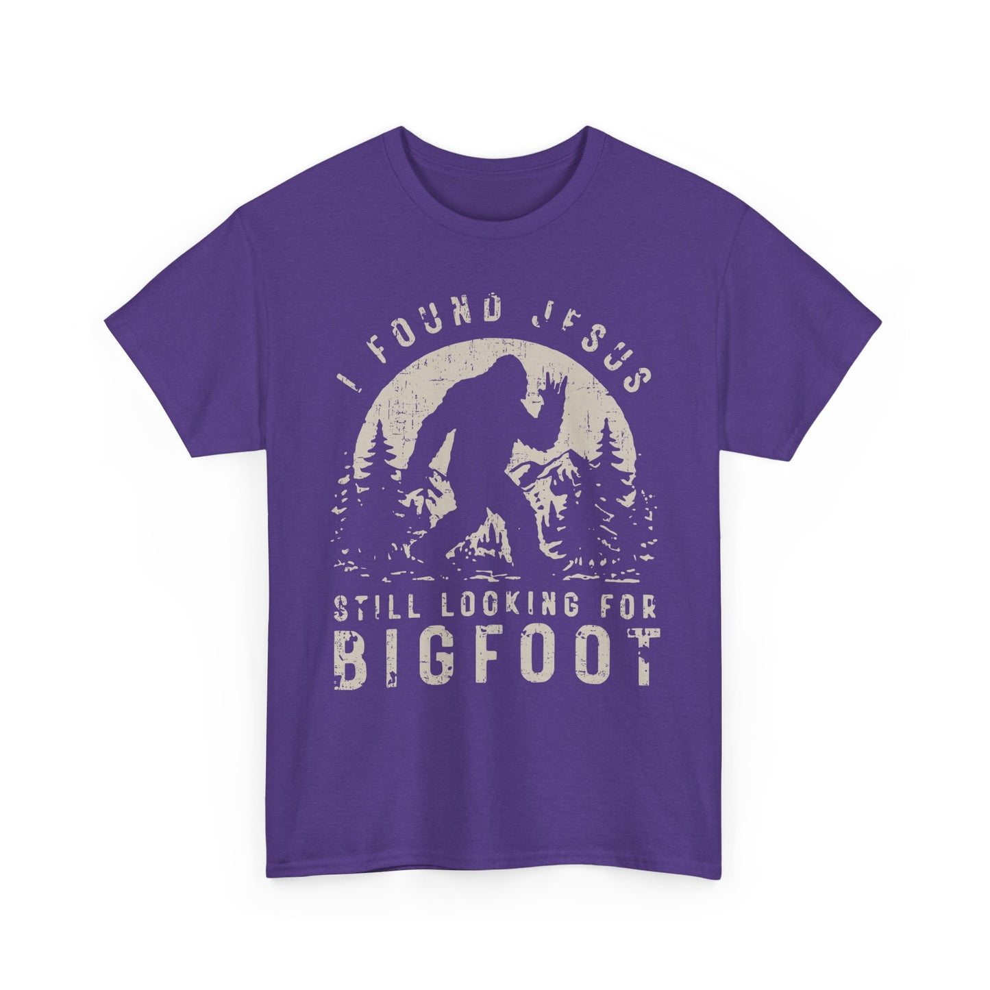 Bigfoot Graphic Tee -Tan — "I Found Jesus Still Looking for Bigfoot"