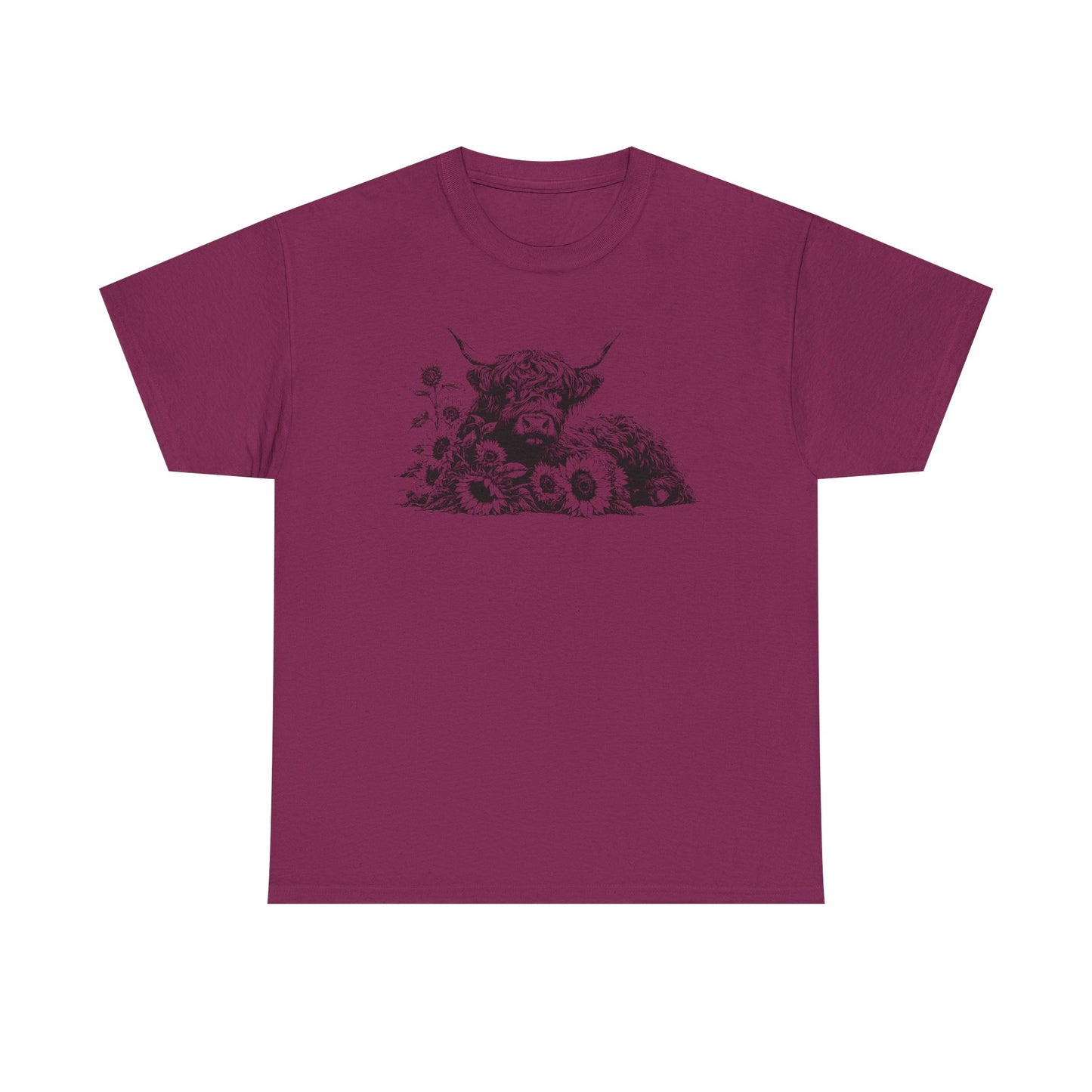 Highland Cow & Sunflowers T‑Shirt — Vintage Farm Animal Graphic Tee