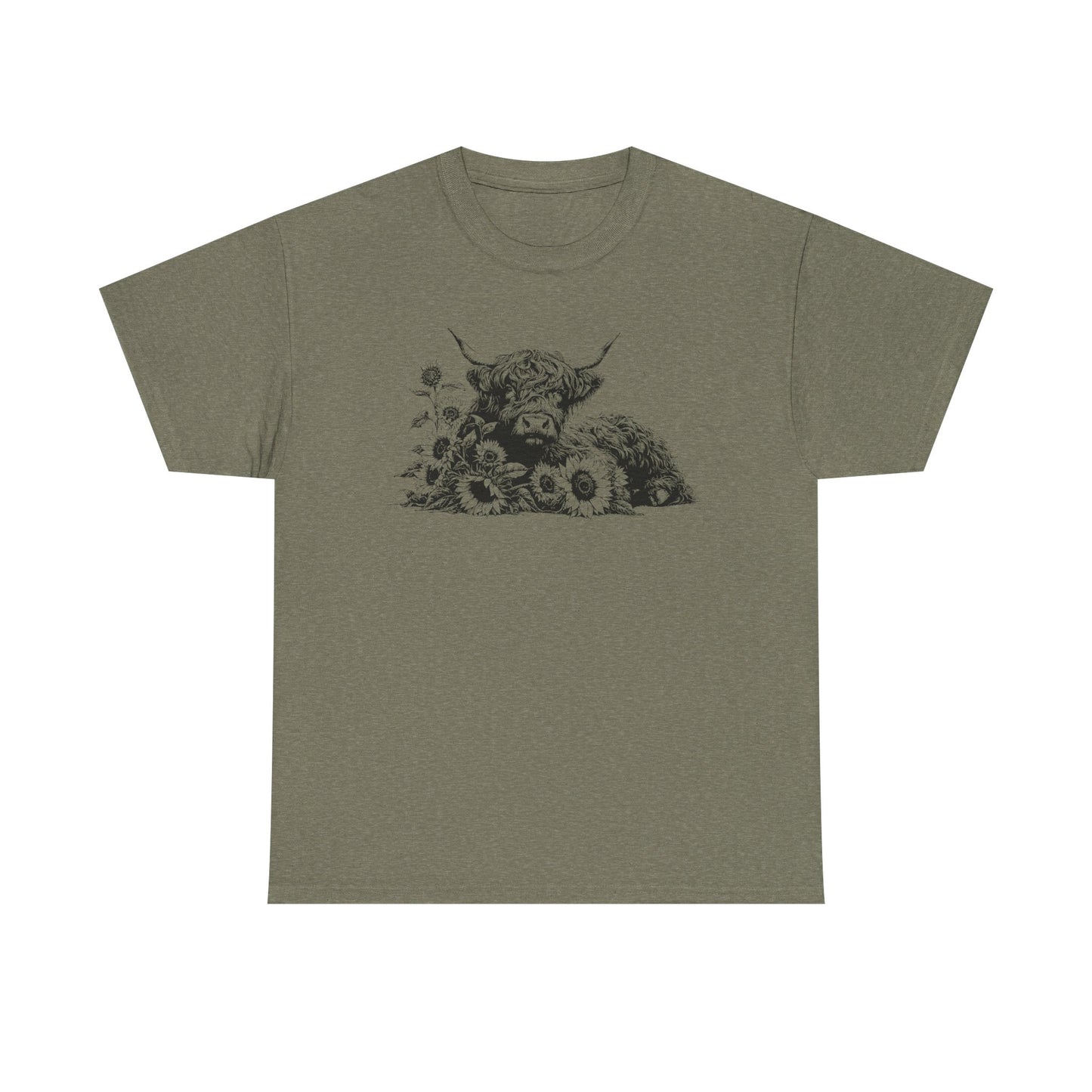 Highland Cow & Sunflowers T‑Shirt — Vintage Farm Animal Graphic Tee