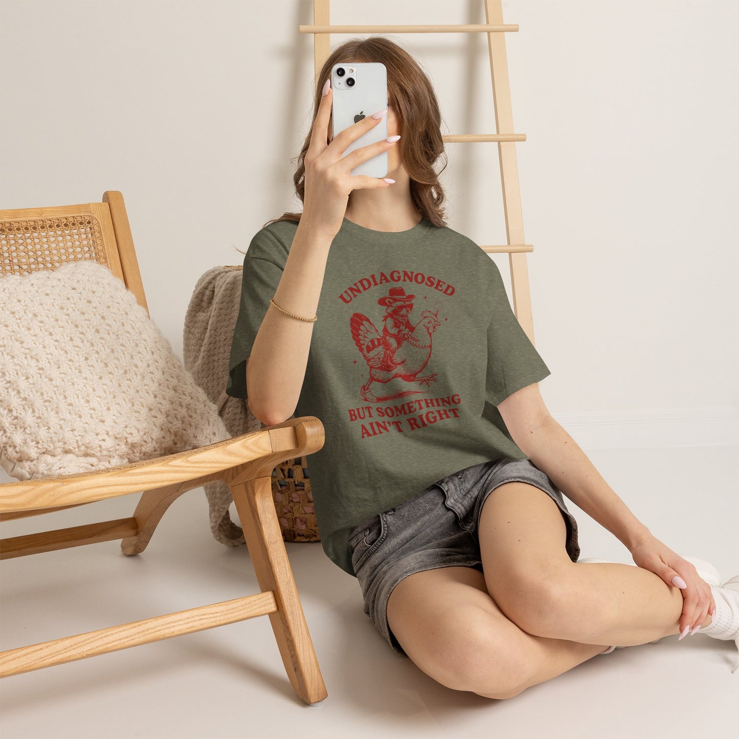 Undiagnosed But Something Ain't Right T-Shirt — Vintage chicken  racoon Rider Funny Graphic Tee