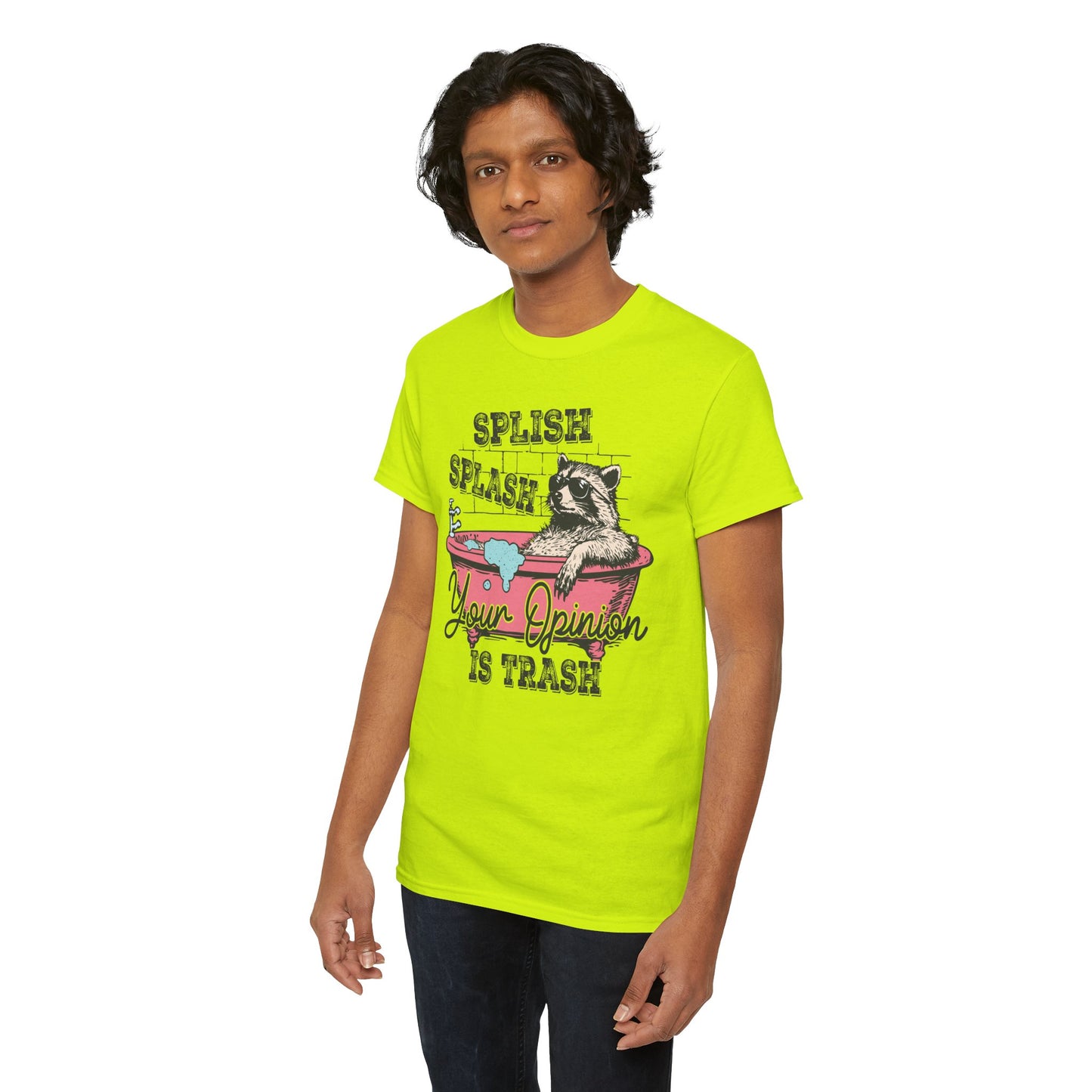 Graphic Tee — "Splish Splash Your Opinion Is Trash" Raccoon Bathtub Shirt