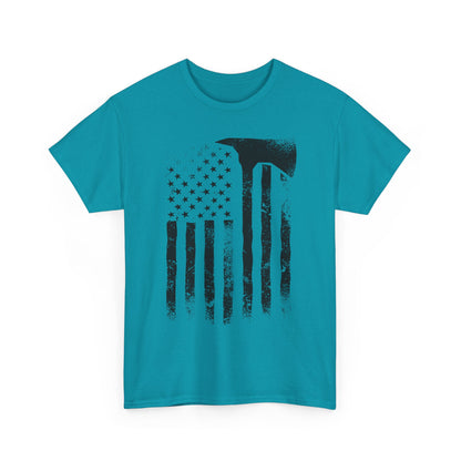 American Flag Axe T-Shirt — Distressed Patriotic Firefighter Tee