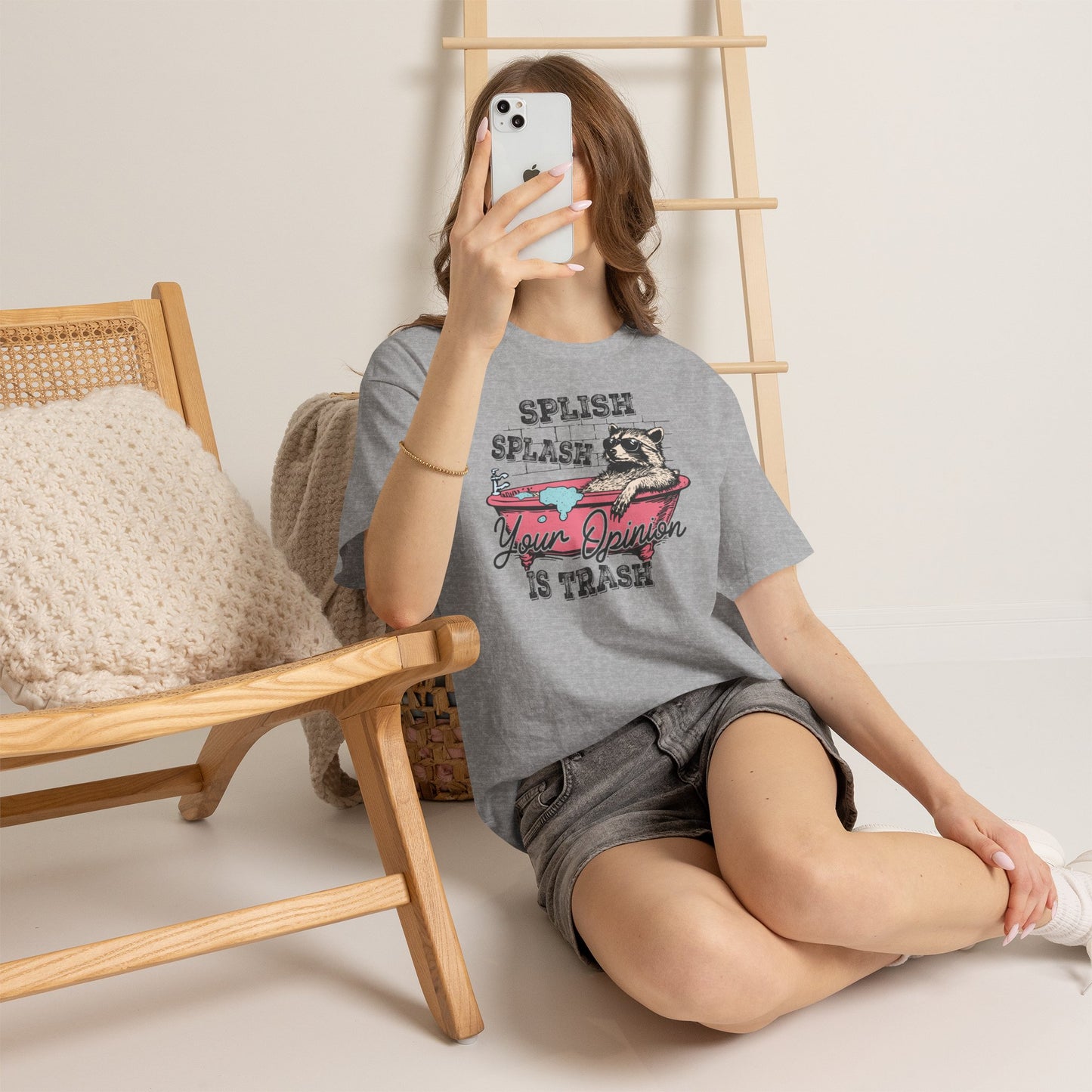 Graphic Tee — "Splish Splash Your Opinion Is Trash" Raccoon Bathtub Shirt