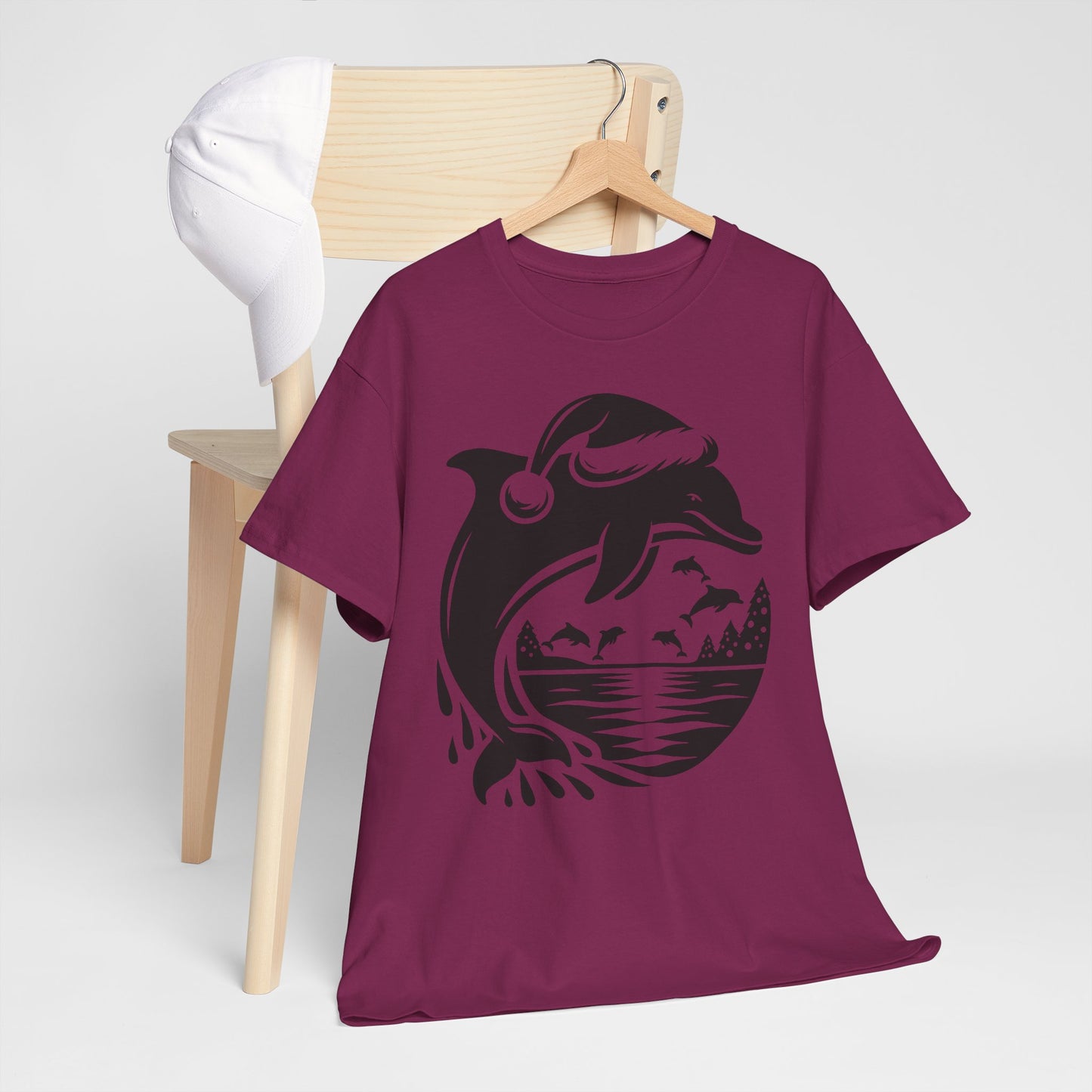 Dolphin Sunset Christmas Tee — Ocean Wave Graphic T‑Shirt