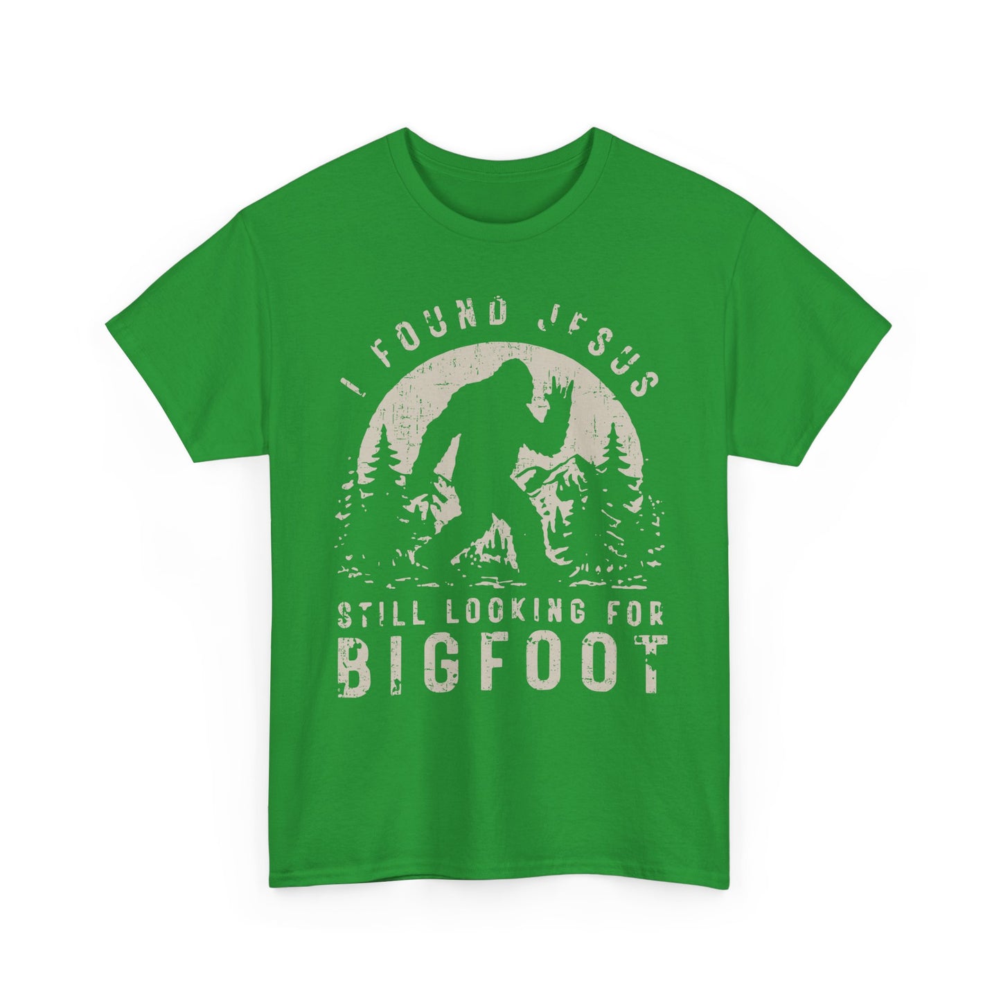 Bigfoot Graphic Tee -Tan — "I Found Jesus Still Looking for Bigfoot"