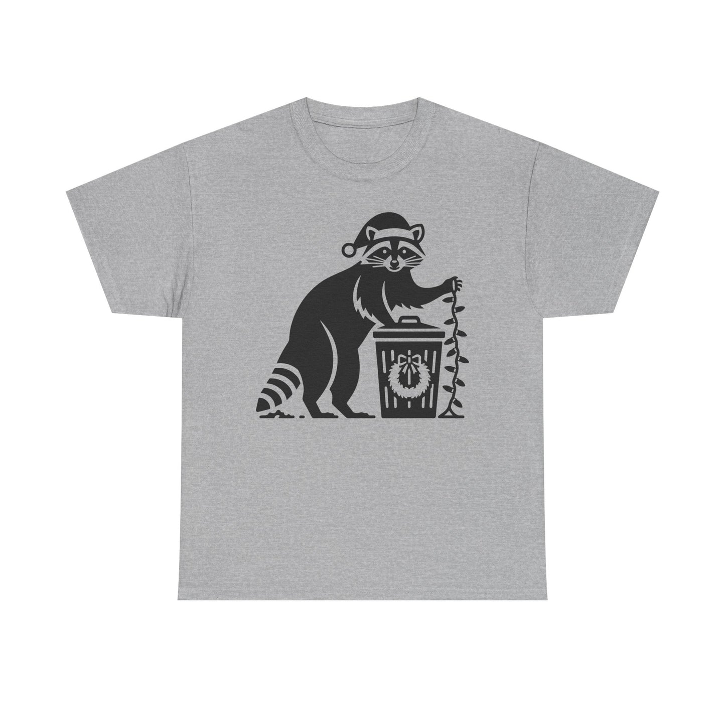 Raccoon With Christmas lights Graphic Tee — Cute Night Forest Animal Shirt