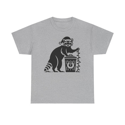 Raccoon With Christmas lights Graphic Tee — Cute Night Forest Animal Shirt