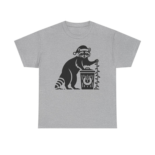 Raccoon With Christmas lights Graphic Tee — Cute Night Forest Animal Shirt