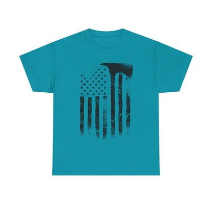 American Flag Axe T-Shirt — Distressed Patriotic Firefighter Tee