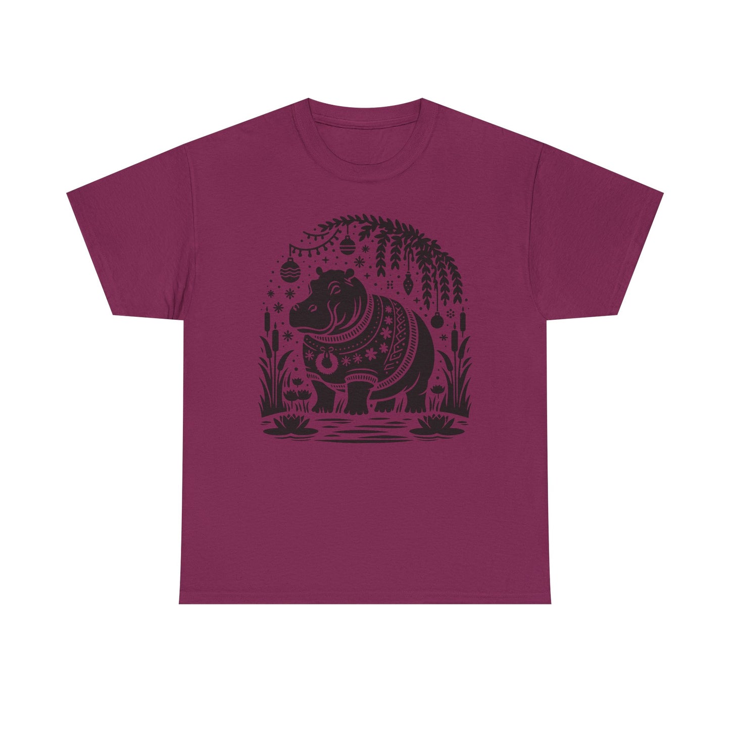 Elephant Folk Art Tee — Decorative Black Elephant Graphic T-Shirt
