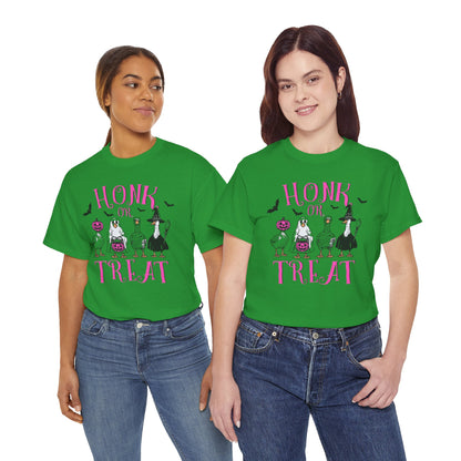 Honk or Treat Halloween Tee — Cute Costumed Dogs & Pink Lettering