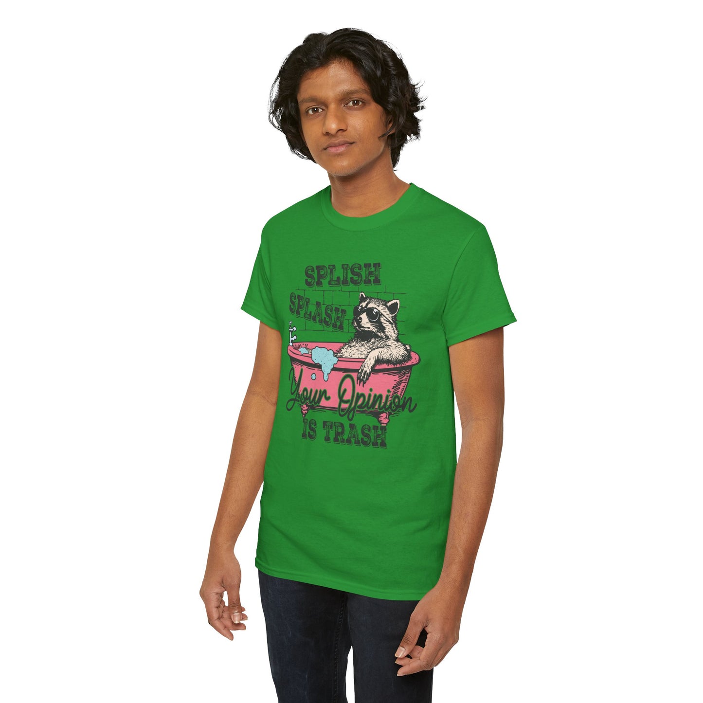 Graphic Tee — "Splish Splash Your Opinion Is Trash" Raccoon Bathtub Shirt
