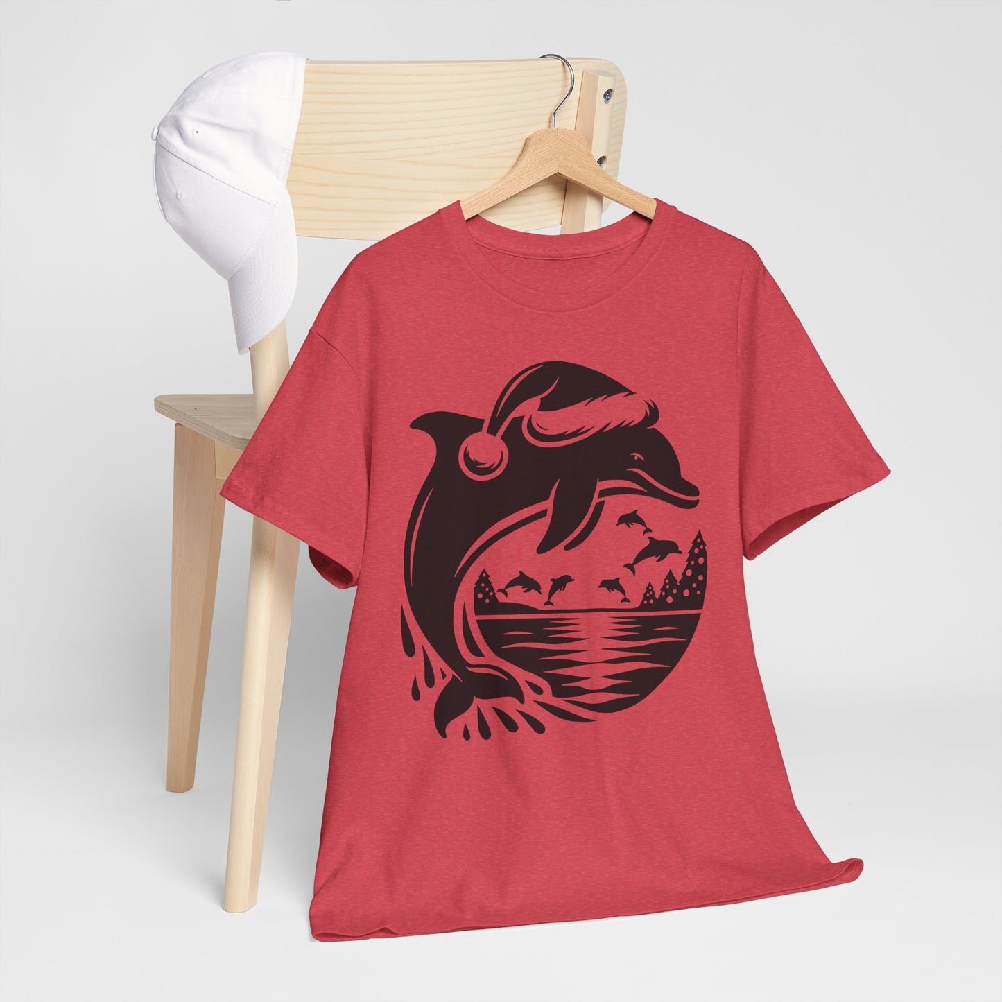 Dolphin Sunset Christmas Tee — Ocean Wave Graphic T‑Shirt