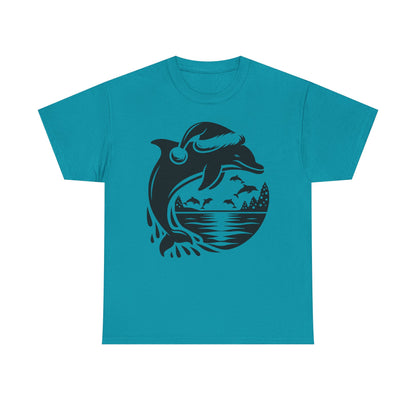 Dolphin Sunset Christmas Tee — Ocean Wave Graphic T‑Shirt