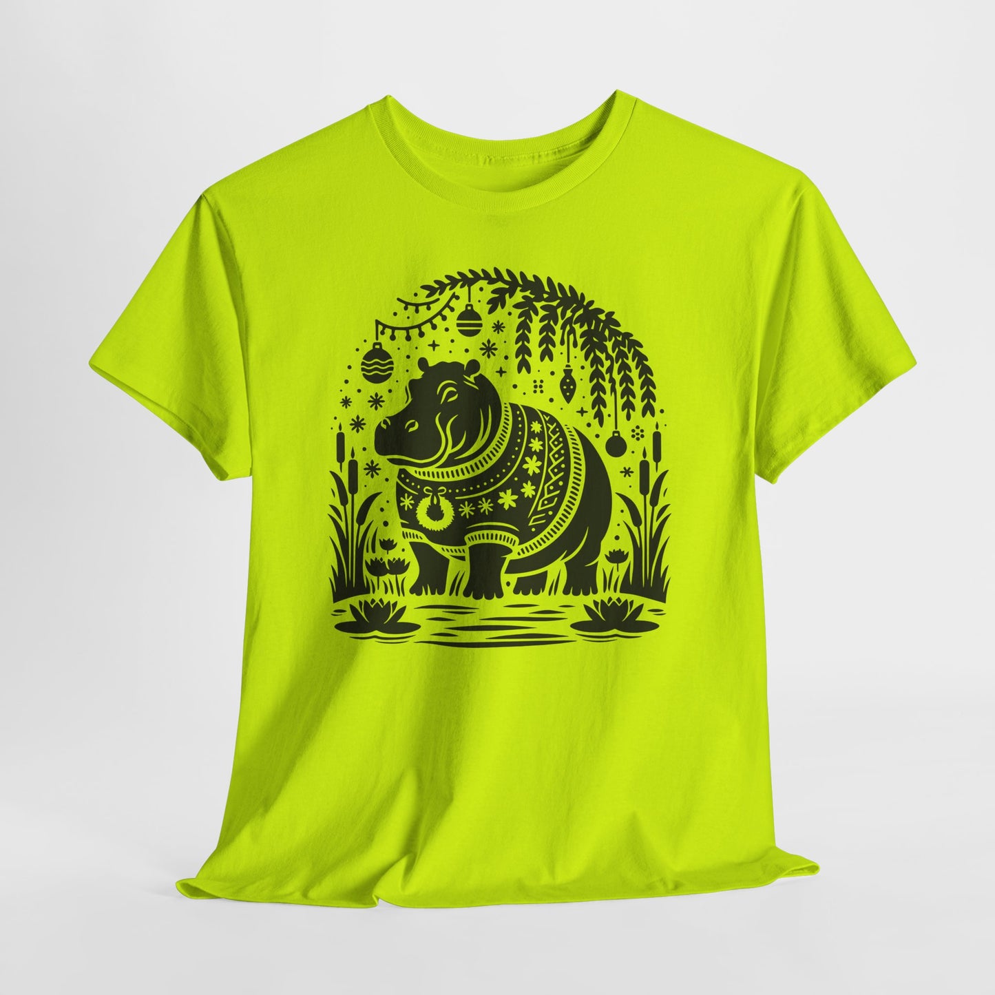 Elephant Folk Art Tee — Decorative Black Elephant Graphic T-Shirt