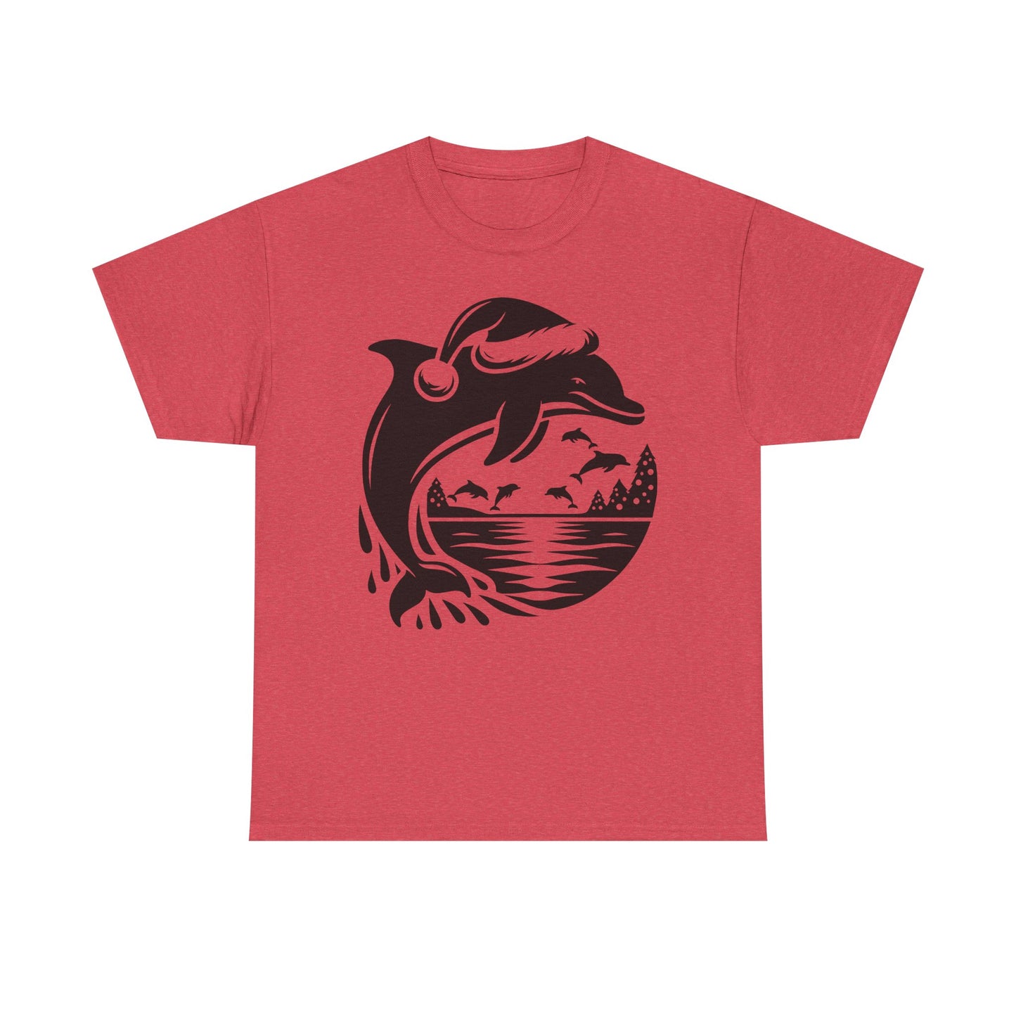 Dolphin Sunset Christmas Tee — Ocean Wave Graphic T‑Shirt