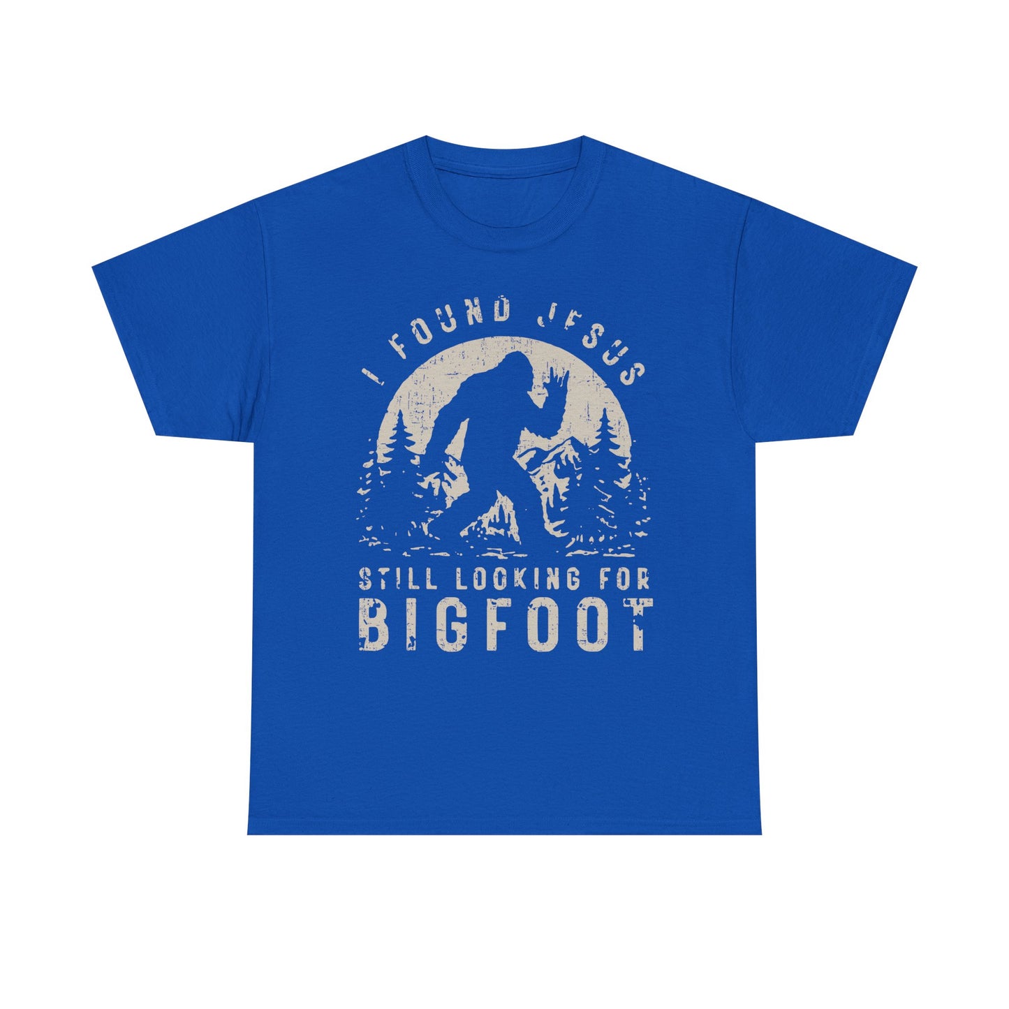 Bigfoot Graphic Tee -Tan — "I Found Jesus Still Looking for Bigfoot"