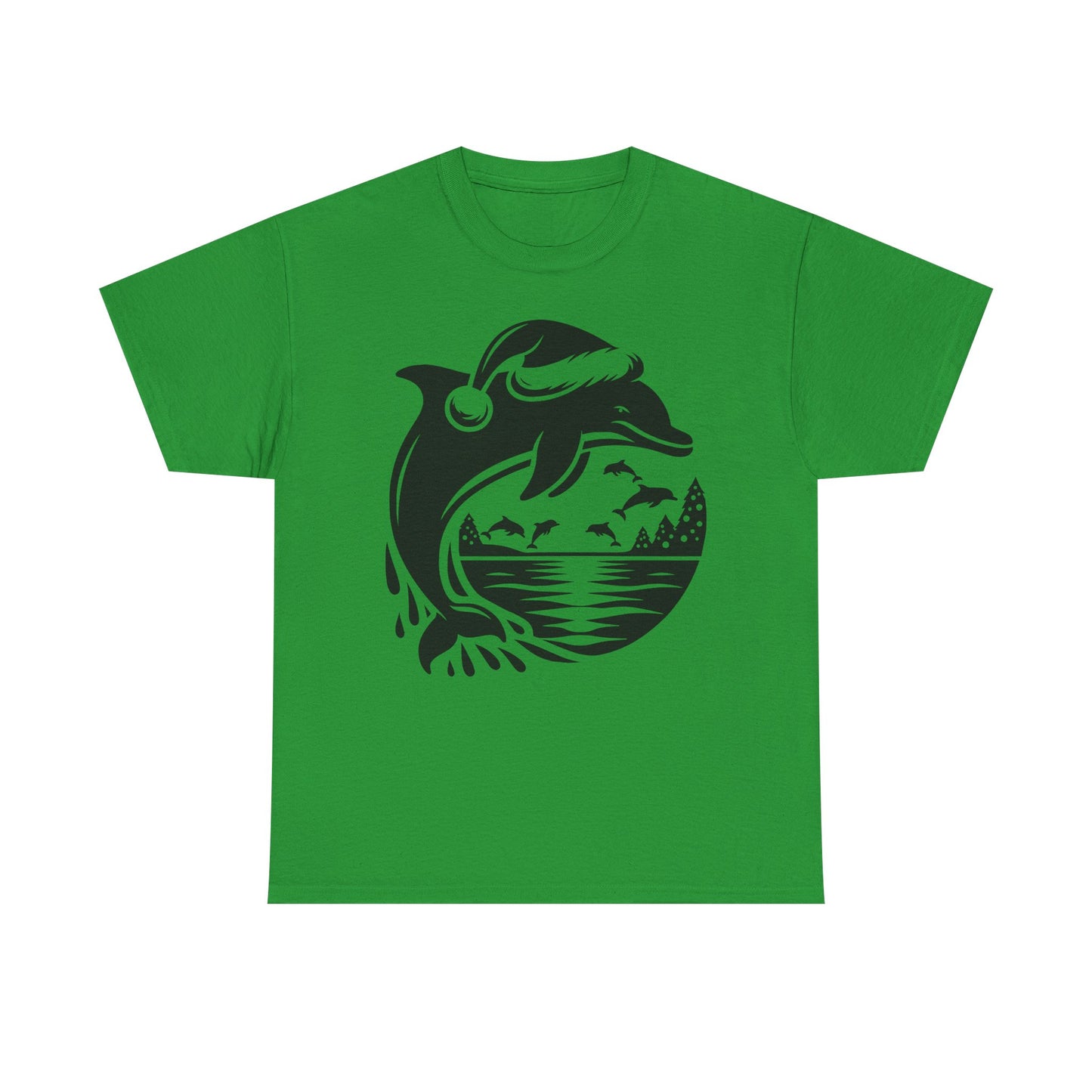 Dolphin Sunset Christmas Tee — Ocean Wave Graphic T‑Shirt