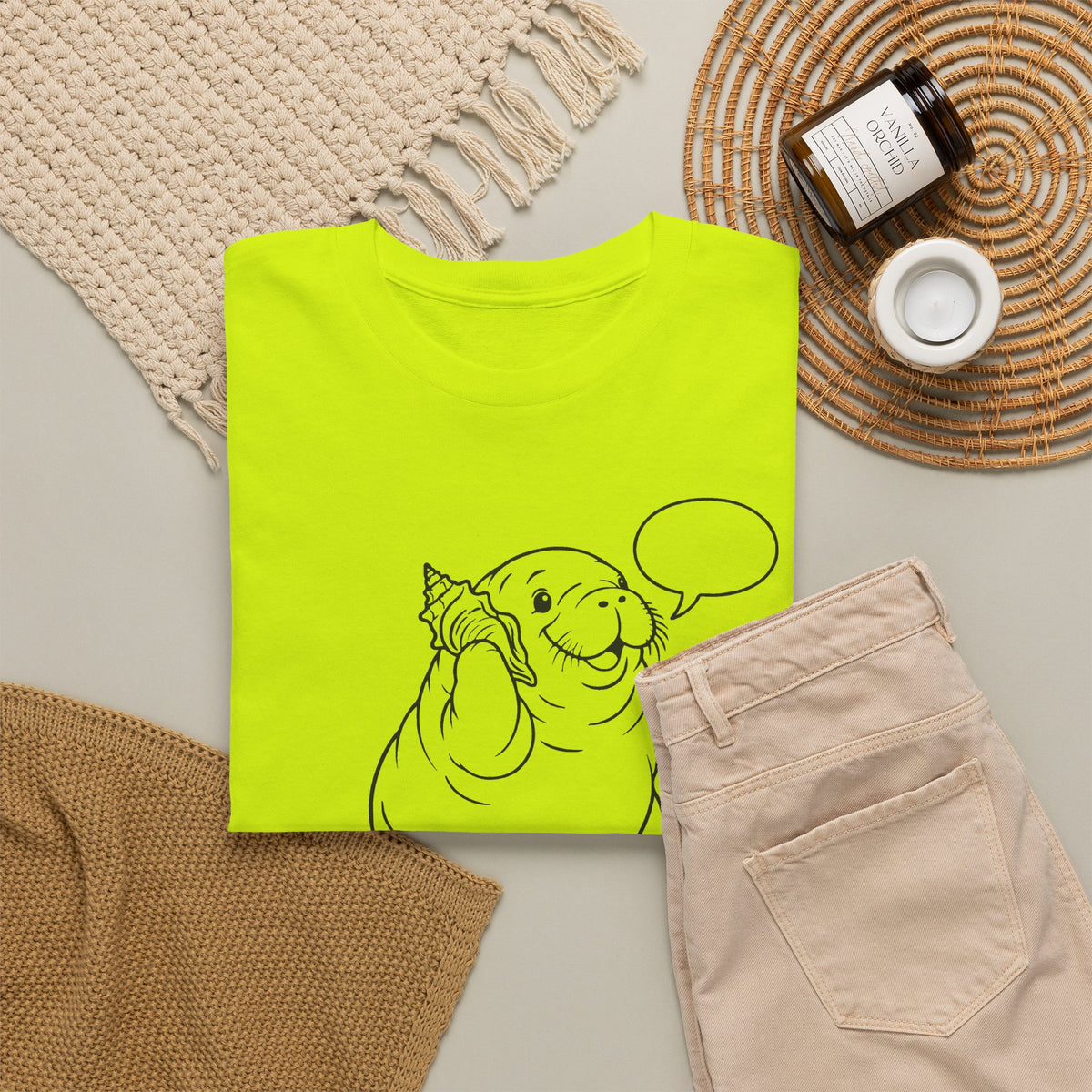 Chubby Mermaid Shell Phone Manatee T-Shirt