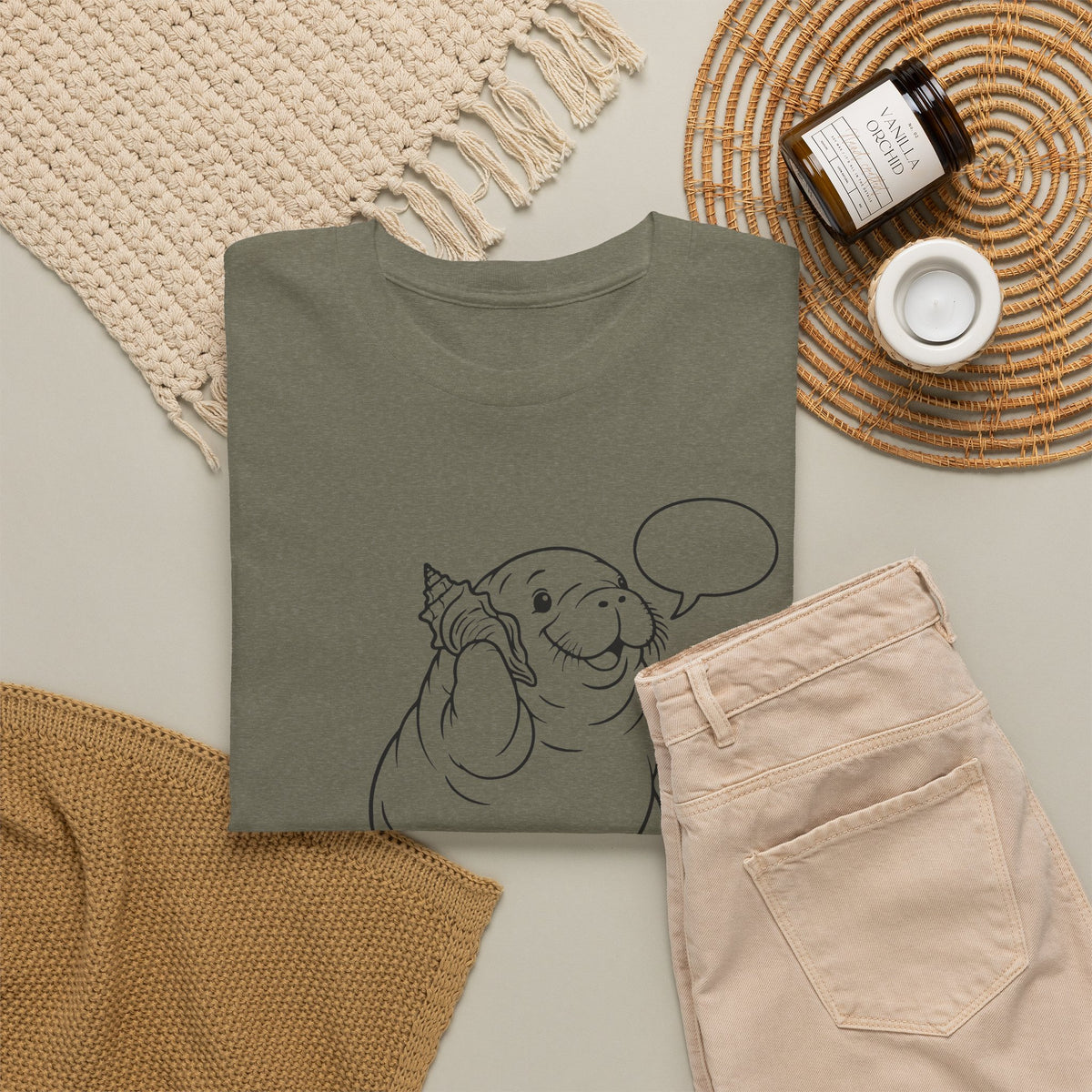 Chubby Mermaid Shell Phone Manatee T-Shirt
