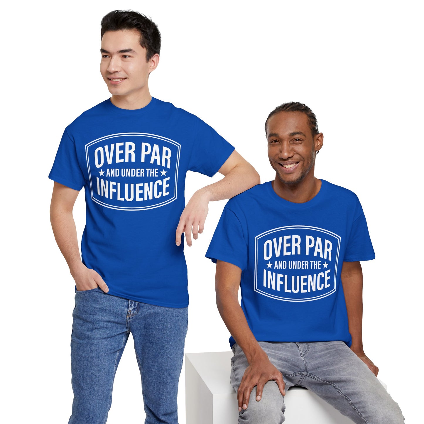 Golf T-Shirt — "Over Par and Under the Influence" - White -Vintage Golf Humor Tee