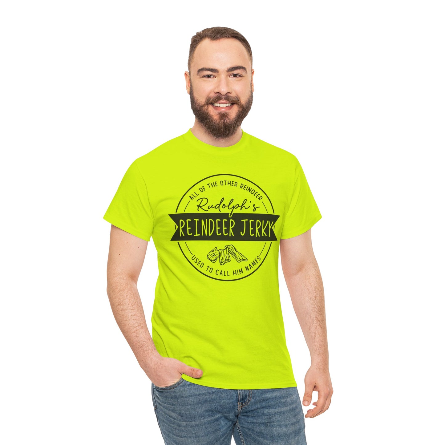Reindeer Jerky Vintage Badge Tee — Funny Christmas Holiday Shirt