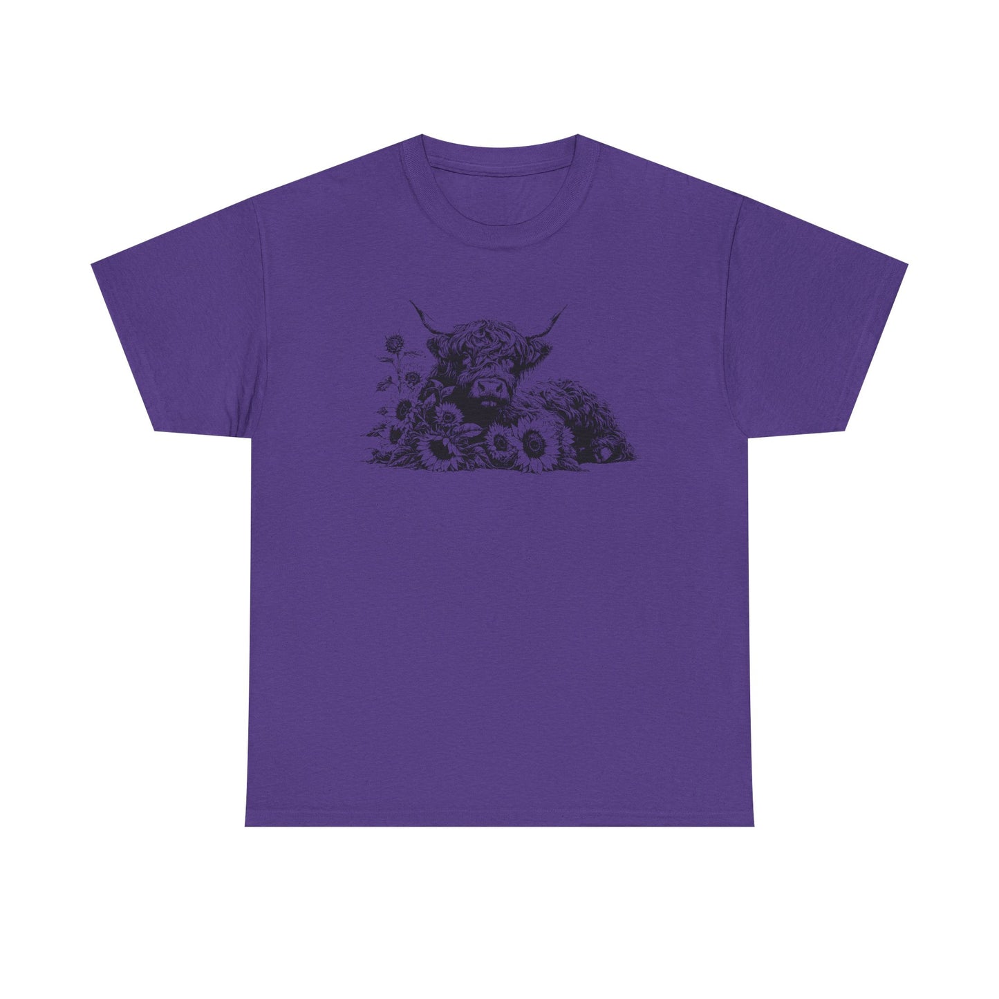 Highland Cow & Sunflowers T‑Shirt — Vintage Farm Animal Graphic Tee
