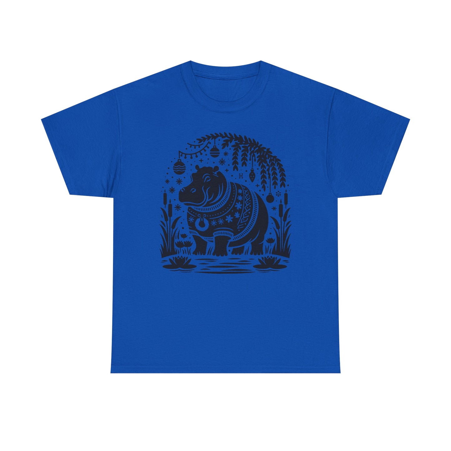 Elephant Folk Art Tee — Decorative Black Elephant Graphic T-Shirt