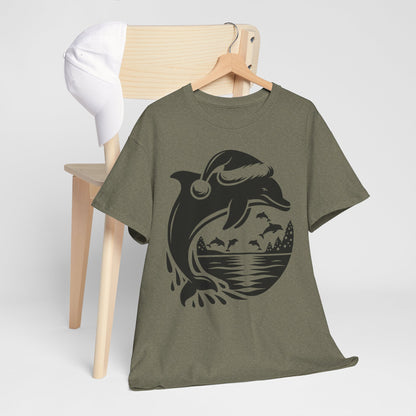 Dolphin Sunset Christmas Tee — Ocean Wave Graphic T‑Shirt