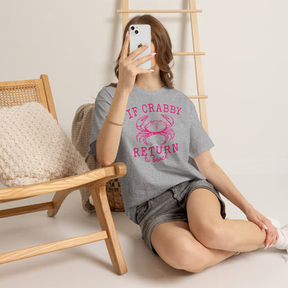 If Crabby Return to Beach T-Shirt blue– Funny Coastal Crab Tee for Beach Lovers
