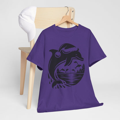 Dolphin Sunset Christmas Tee — Ocean Wave Graphic T‑Shirt