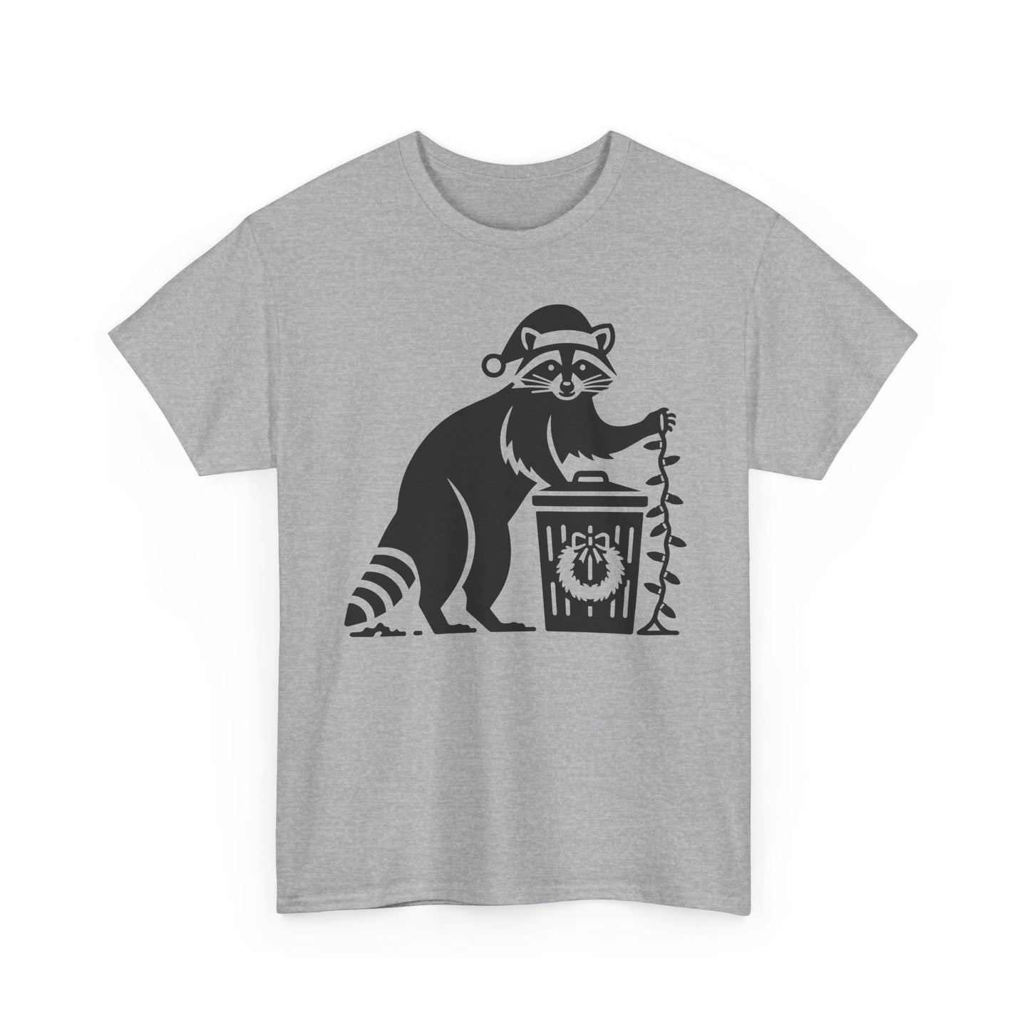 Raccoon With Christmas lights Graphic Tee — Cute Night Forest Animal Shirt