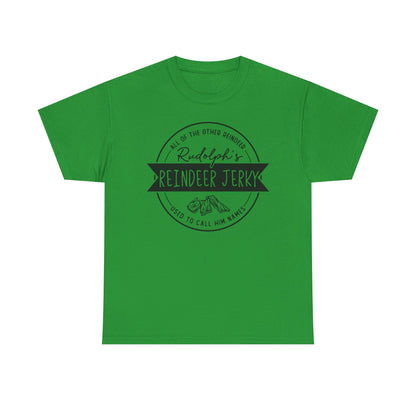 Reindeer Jerky Vintage Badge Tee — Funny Christmas Holiday Shirt