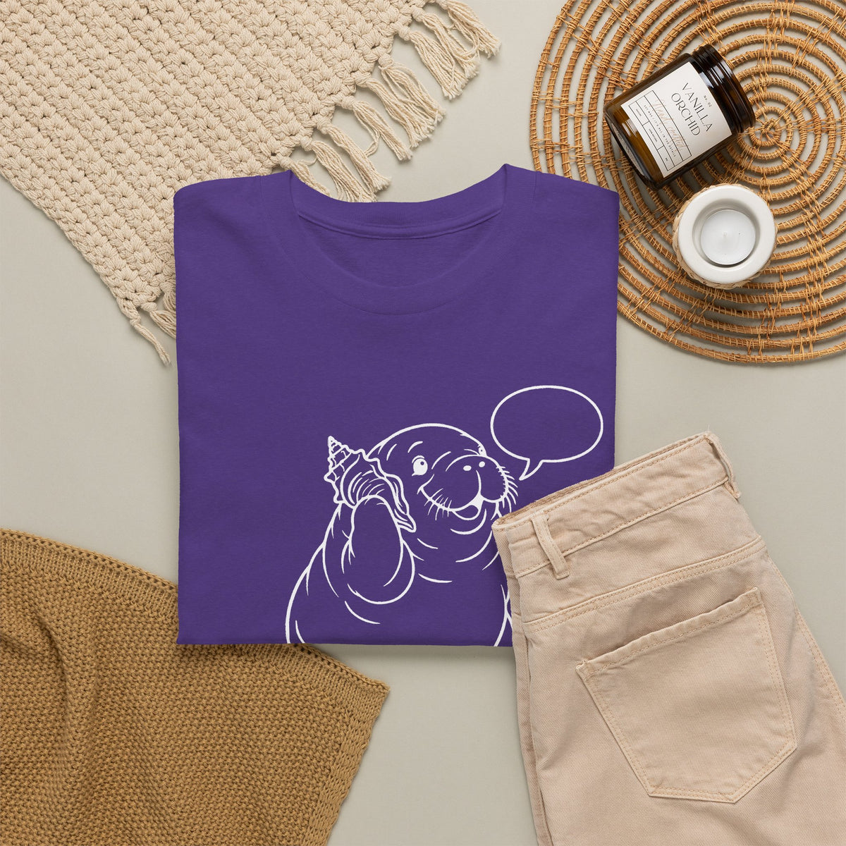 Chubby Mermaid Shell Phone Manatee T-Shirt