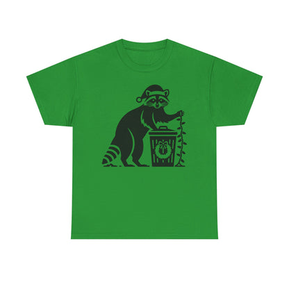 Raccoon With Christmas lights Graphic Tee — Cute Night Forest Animal Shirt