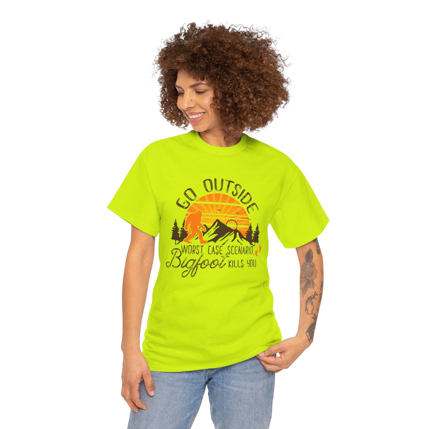 Go Outside Bigfoot Tee — Funny Outdoor Camping T‑Shirt (Worst Case Scenario Bigfoot Kills You)