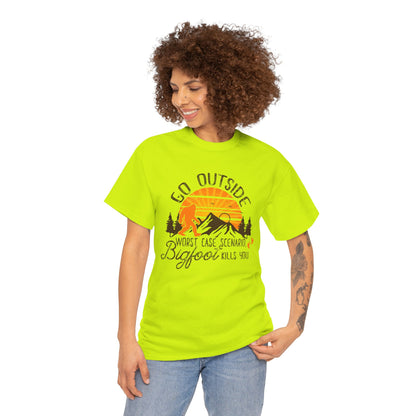 Go Outside Bigfoot Tee — Funny Outdoor Camping T‑Shirt (Worst Case Scenario Bigfoot Kills You)