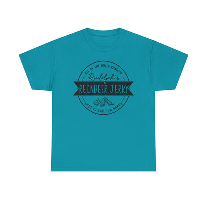 Reindeer Jerky Vintage Badge Tee — Funny Christmas Holiday Shirt