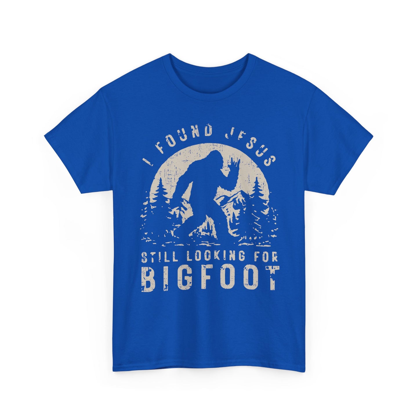 Bigfoot Graphic Tee -Tan — "I Found Jesus Still Looking for Bigfoot"