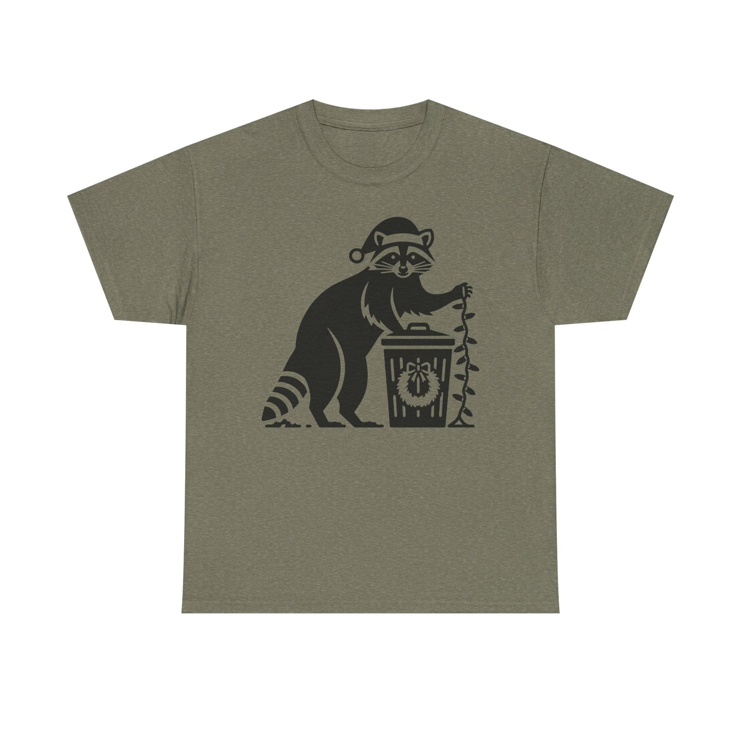 Raccoon With Christmas lights Graphic Tee — Cute Night Forest Animal Shirt